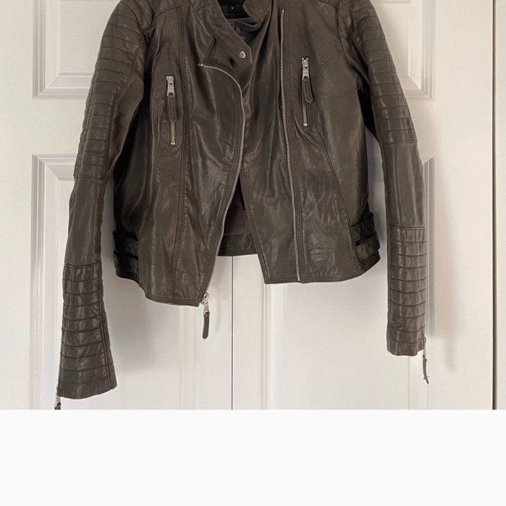 Grayish  Leather Biker Jacket